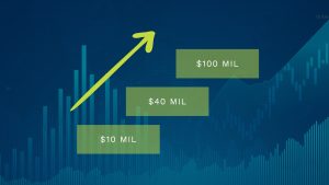 Graph showing financial growth to $100 million.