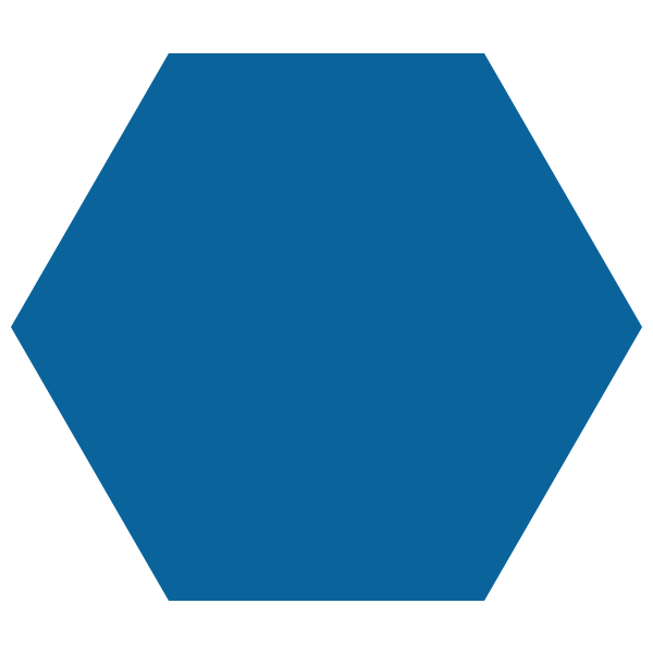 Blue hexagon on a white background.