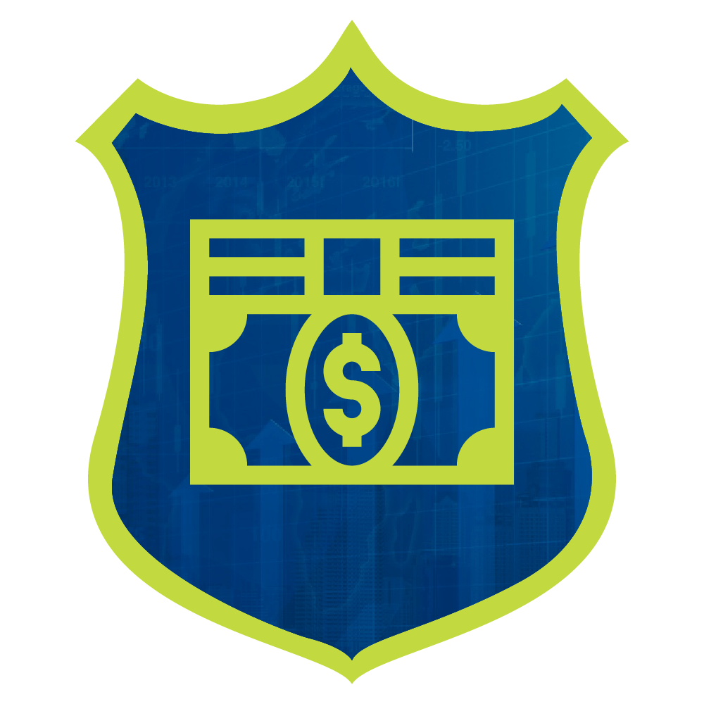 Financial shield emblem with dollar sign overlay