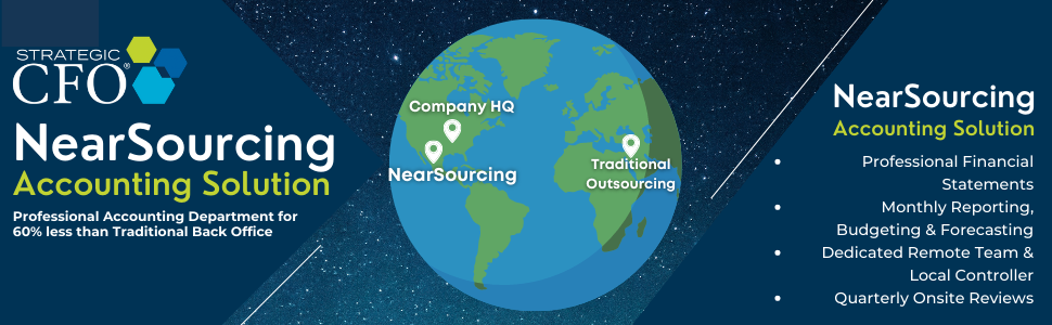 Infographic for NearSourcing Accounting Solutions with globe graphic.