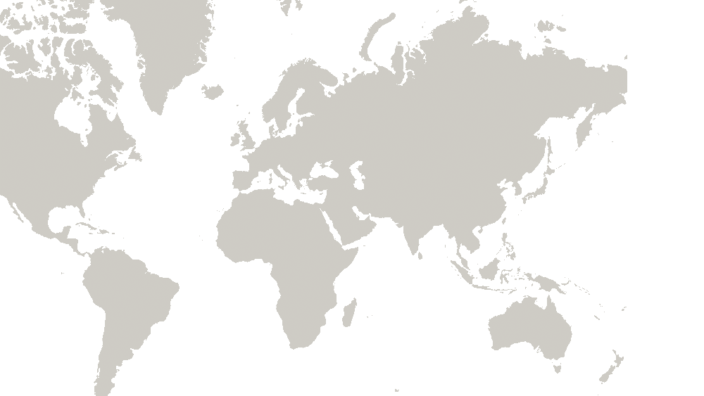 Simplified black and white world map silhouette.