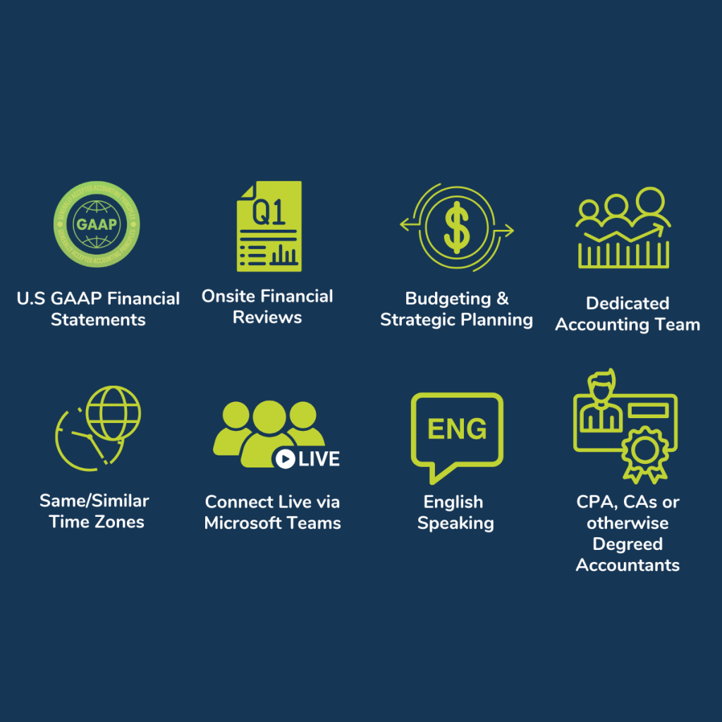 Financial services icons including GAAP, reviews, and planning.