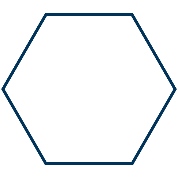 Simple blue hexagon outline on white background.