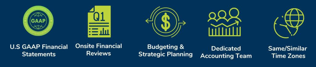 U.S. GAAP, financial reviews, budgeting, accounting, time zones.