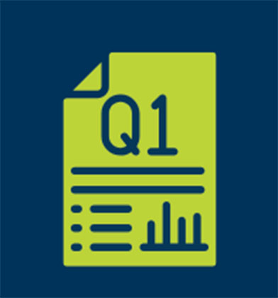 Quarterly report graph Q1 document icon.