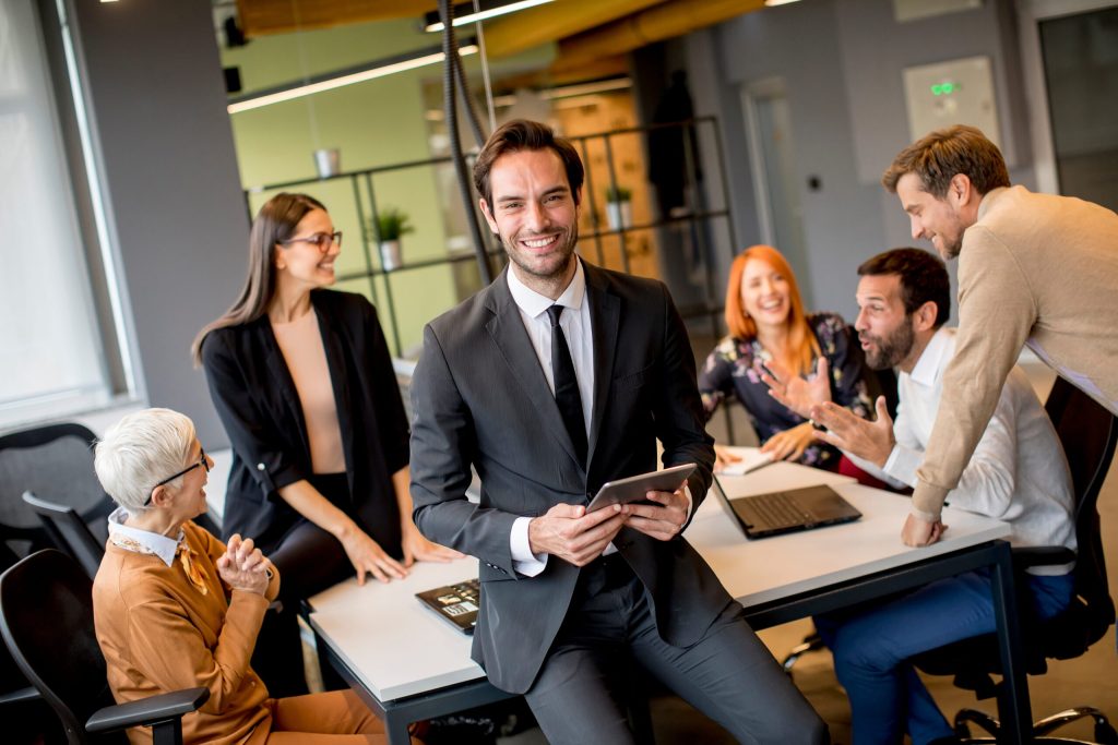 Professionals having a meeting in modern office